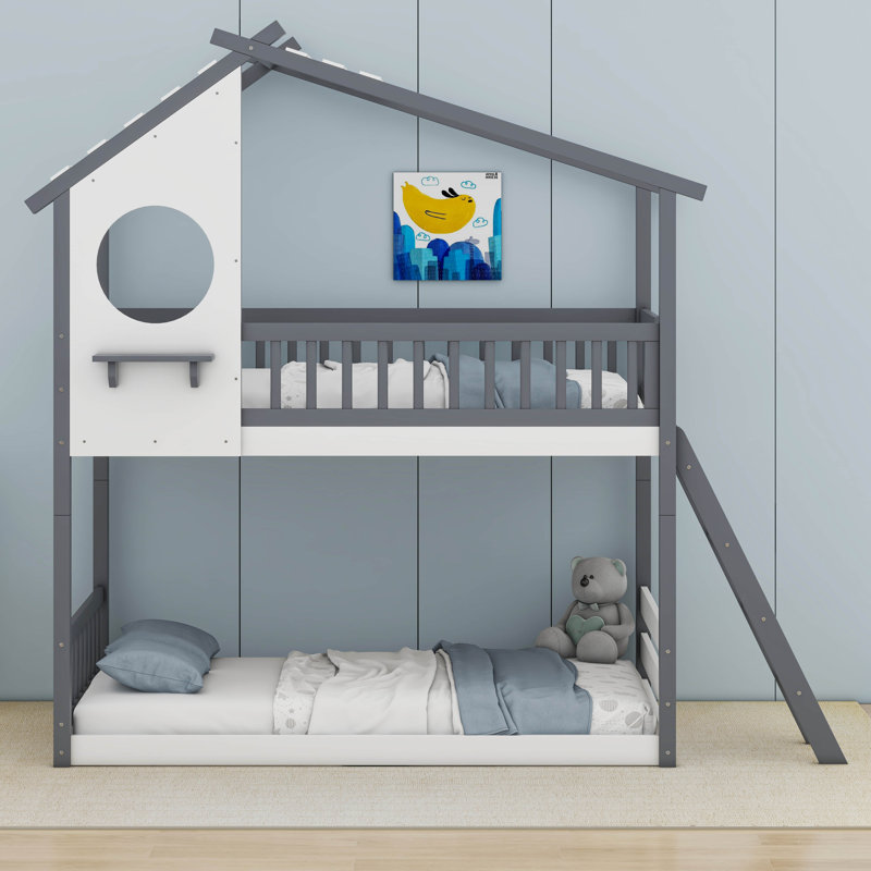 Kids Twin Over Twin Bunk Bed, Gray