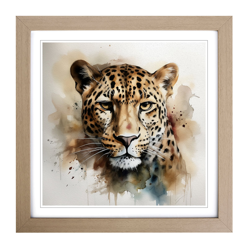 Leopard Watercolour No.1 - Framed Print, Oak