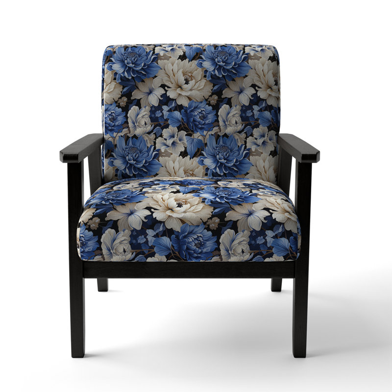 Chaise d'appoint florale Cobalt, Motif floral victorien bleu Renaissance I