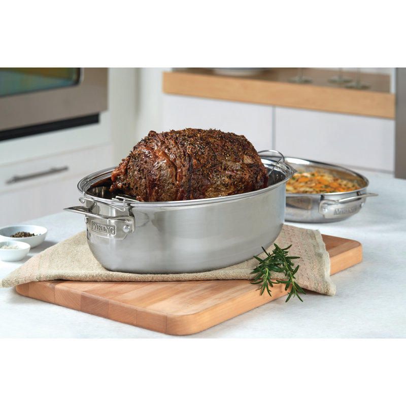 Viking 8.5 Quart Stainless Steel Oval Dutch Oven with Lid and Rack