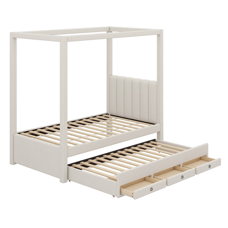 Platform Bed With Canopy Trundle & 3 Storage Drawers, Twin