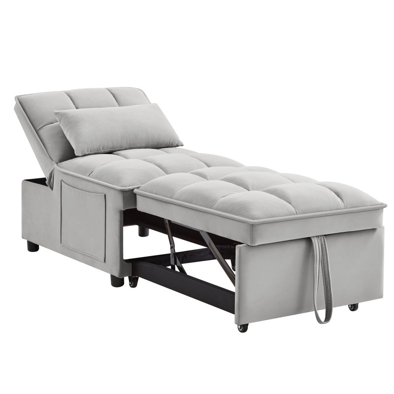 Lit à rallonge 4 en 1, cadre réglable, lit escamotable avec dossier, velours, Gris