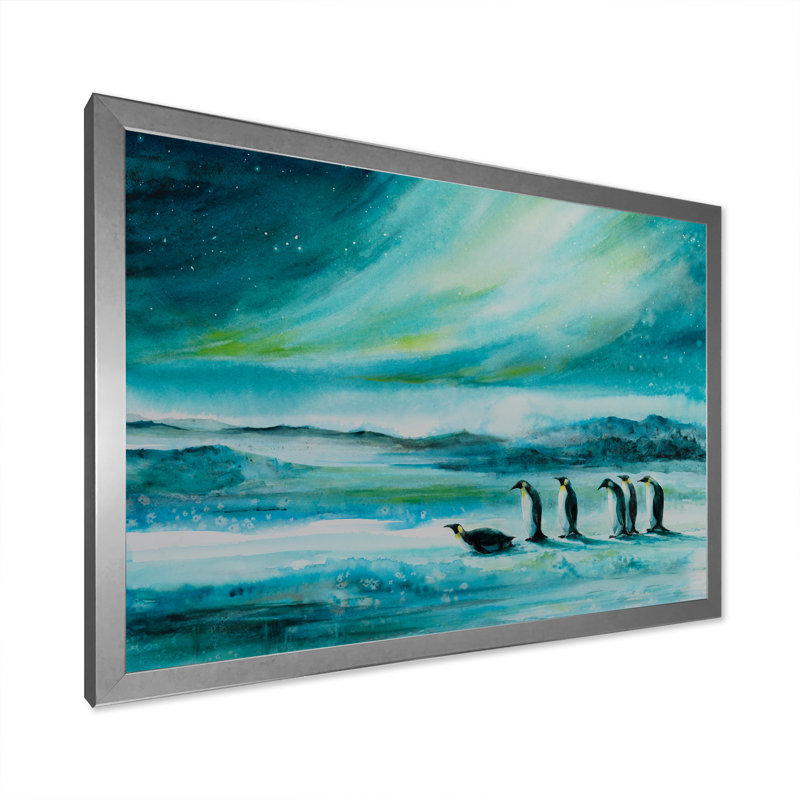 «Penguins Ice Landscape», impression sur toile encadrée, H 16 po x l 32 po x P 1,5 po, Cadre photo argenté