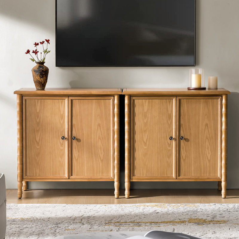 Armoire incurvée de rangement transitionnelle à 2 portes de l 32 po Lucious, Chêne