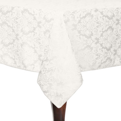 Ultimate Textile -5 Pack- Saxony 60 X 144-Inch Rectangular Damask Tablecloth - Jacquard Weave Emblem Crest Design, White