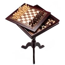 Amish Libby Game Table with Jumbo Sized Chess and Checker Game Pieces