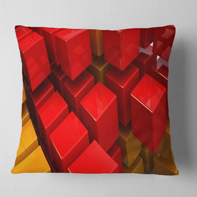 Coussin Fractal 3D Red N Yellow Cubes - Abstract