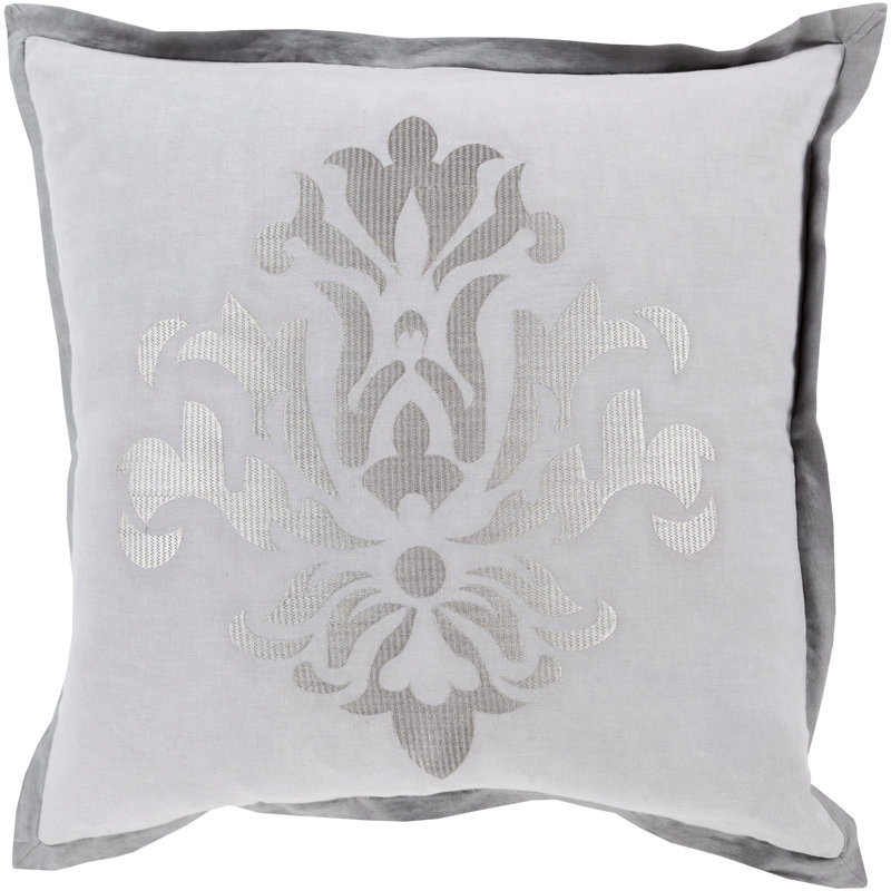 Damask Throw Pillow, Light Gray, 22" H x 22" W x 4" D, Polyester