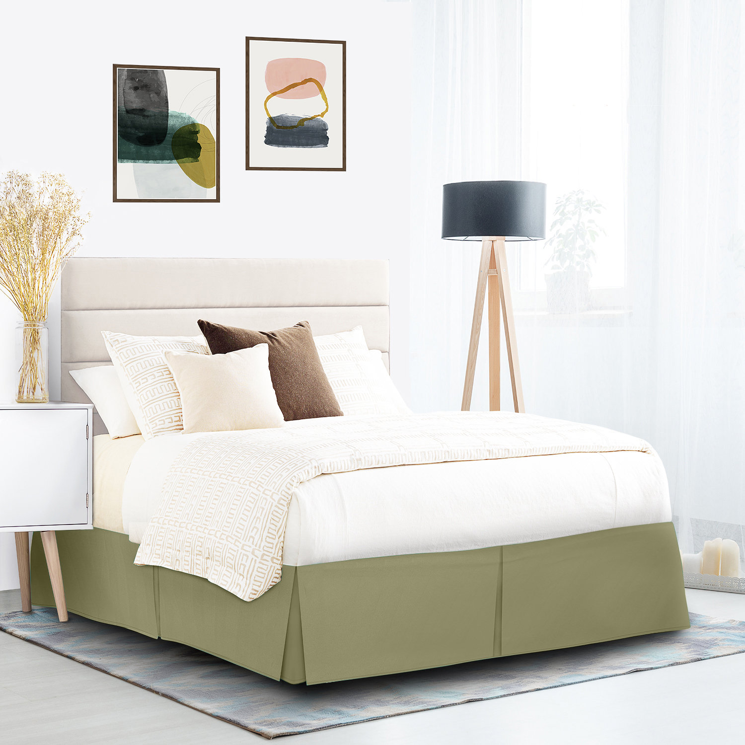 Jupe de lit à volants à œillets avec détails brodés classiques, style oncé, couvre-lit, literie-15 po et 18 po, goutte (sans drap