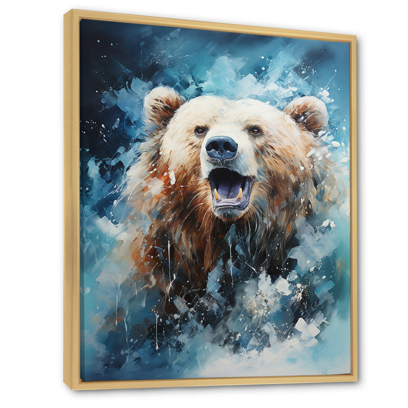 Ours abstrait en mouvement sur toile, H 40 po x l 30 po x P 1,5 po, Cadre naturel flottant