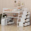 Lit mezzanine tout-en-un avec bureau, tiroirs de rangement et tablettes