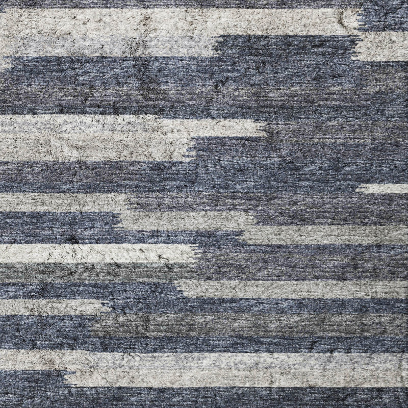 Premium Machine Washable Dream Shag ADS114 Striped Bars Rug, 1'8" x 2'6", Gray