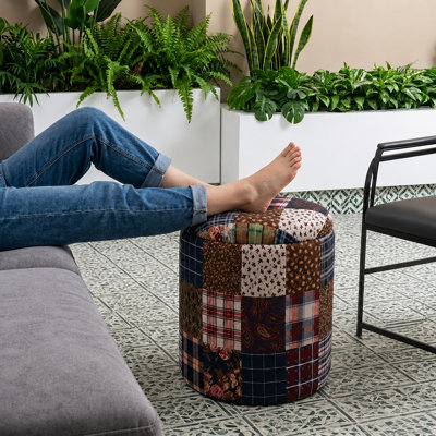 Patchwork 40cm Upholstered Ottoman Storage Footstool Pouffe for Living Room or Bedroom