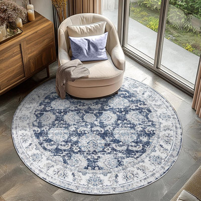 Tapis oriental lavable en chenille avec envers antidérapant pour salon