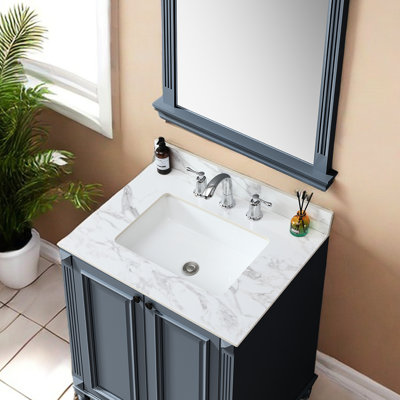 30.17 In. X 21.52 Bathroom Vanity Top - Sintered Stone, With Rectangular Ceramic Sink, Adds Luxury To Stone White Sink 31"X22" Undermount Finish