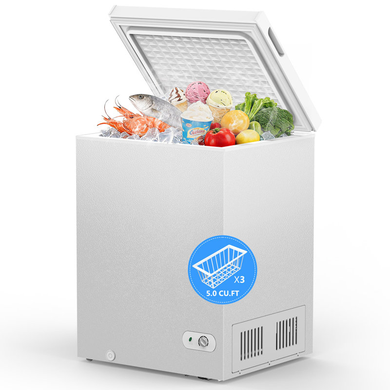 Chest Freezer 5.0 Cu.Ft, Deep Freezer with 3 Removable Baskets, Adjustable Temperature, Free-Standing Top Open Door, Quiet Energy-Saving Compact Freezer for Home/Office/Garage/Dorm, White