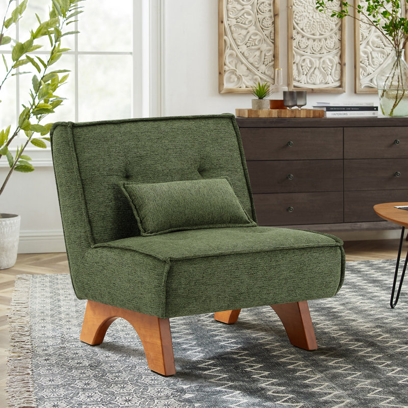 Drayk 29.5'' W Upholstered Accent Lounge Chair with Pillow, Green Boucle