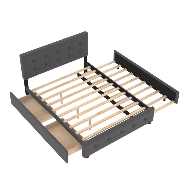 Lit plateforme tapissier avec rangement Mirbana, Gris foncé