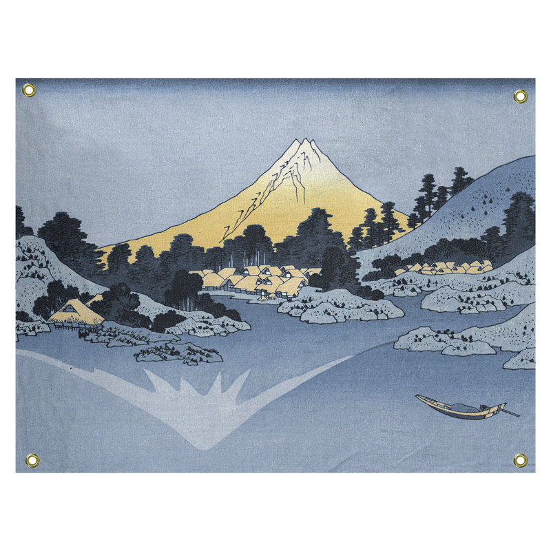 Tapisserie murale de Mont Fuji reflété dans le lac Kawaguchi, H 37,5 po x l 27,5 po, bleu