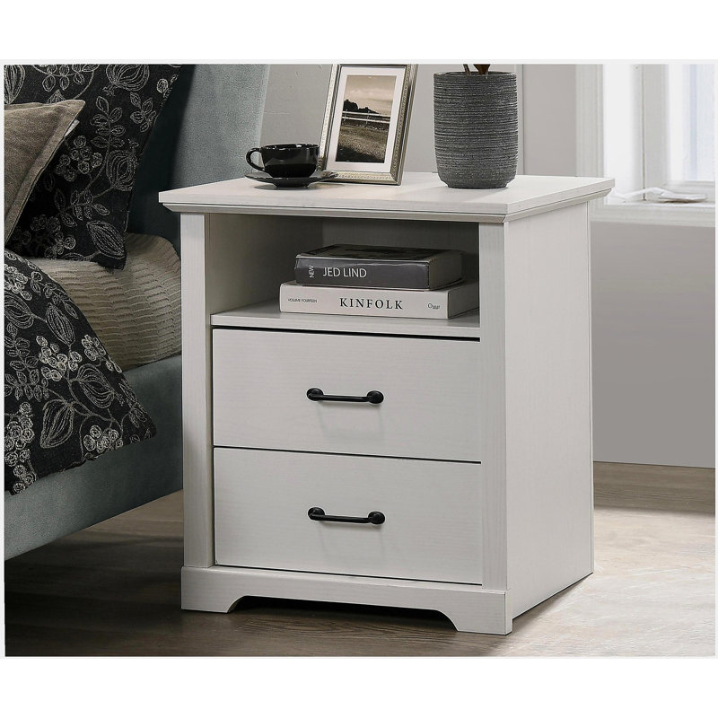 Elettra 22"W White 2-Drawer Nightstand Bedside Table with USB charging  Ports, White