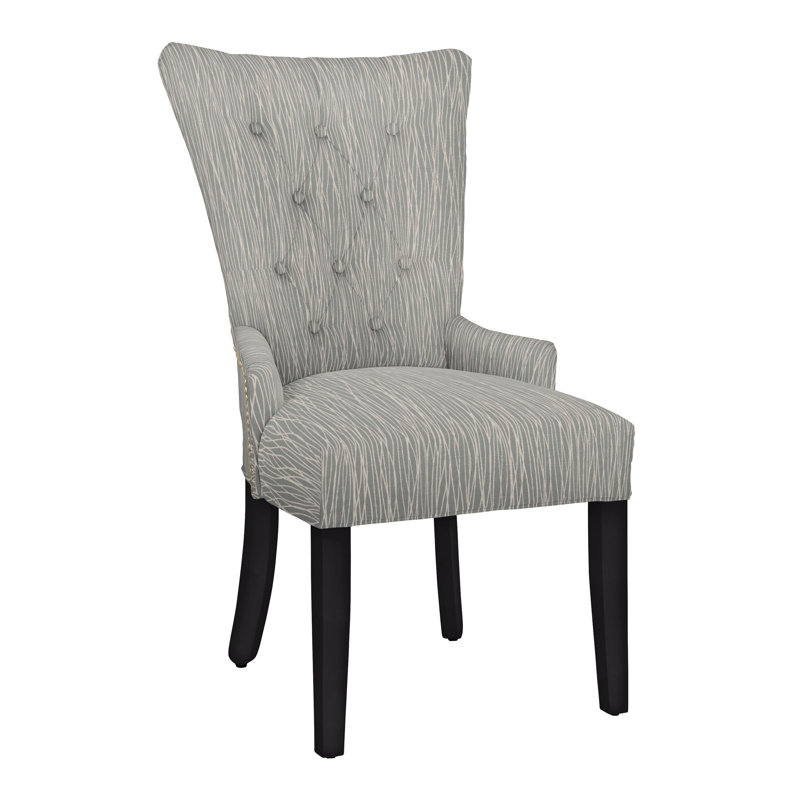 Upholstered Dining Chair, Black Satin, Brass, 5611-014