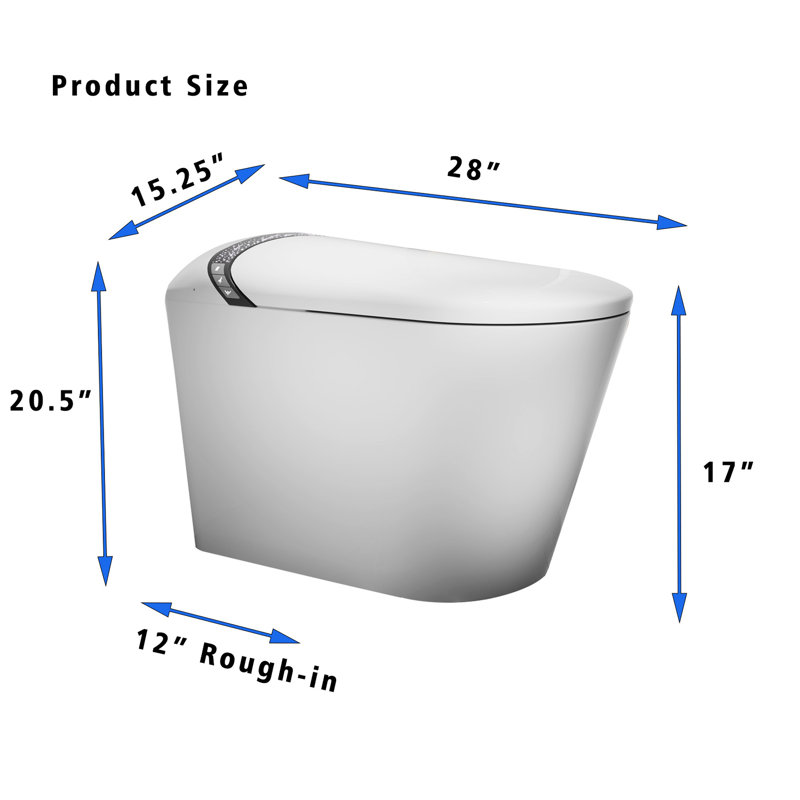 Elongated Smart Toilet With Bidet, Auto Open/Close Seat, Foot Kick Feature, 1.28 Flushing, Led Display, Night , And Warm Water For Bathroom Use