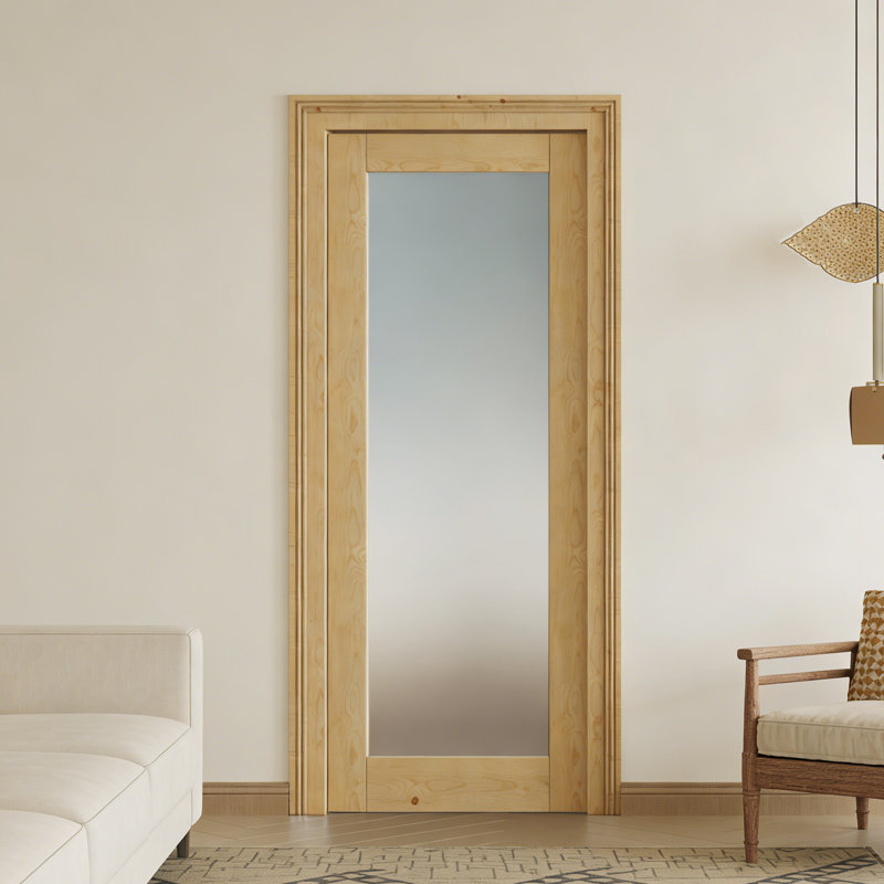 Dalle de porte intérieure avec cadre assorti - 1 porte intérieure en verre massif givré avec finition pin, Left, 28"X 80"