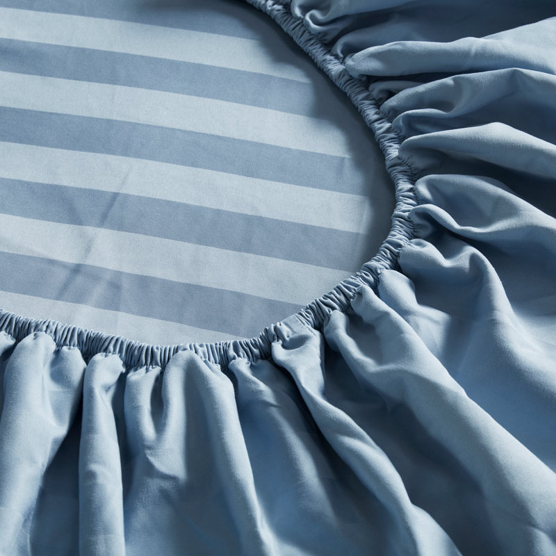 Stone Blue Twin Satin Damask Stripe Sheet Set