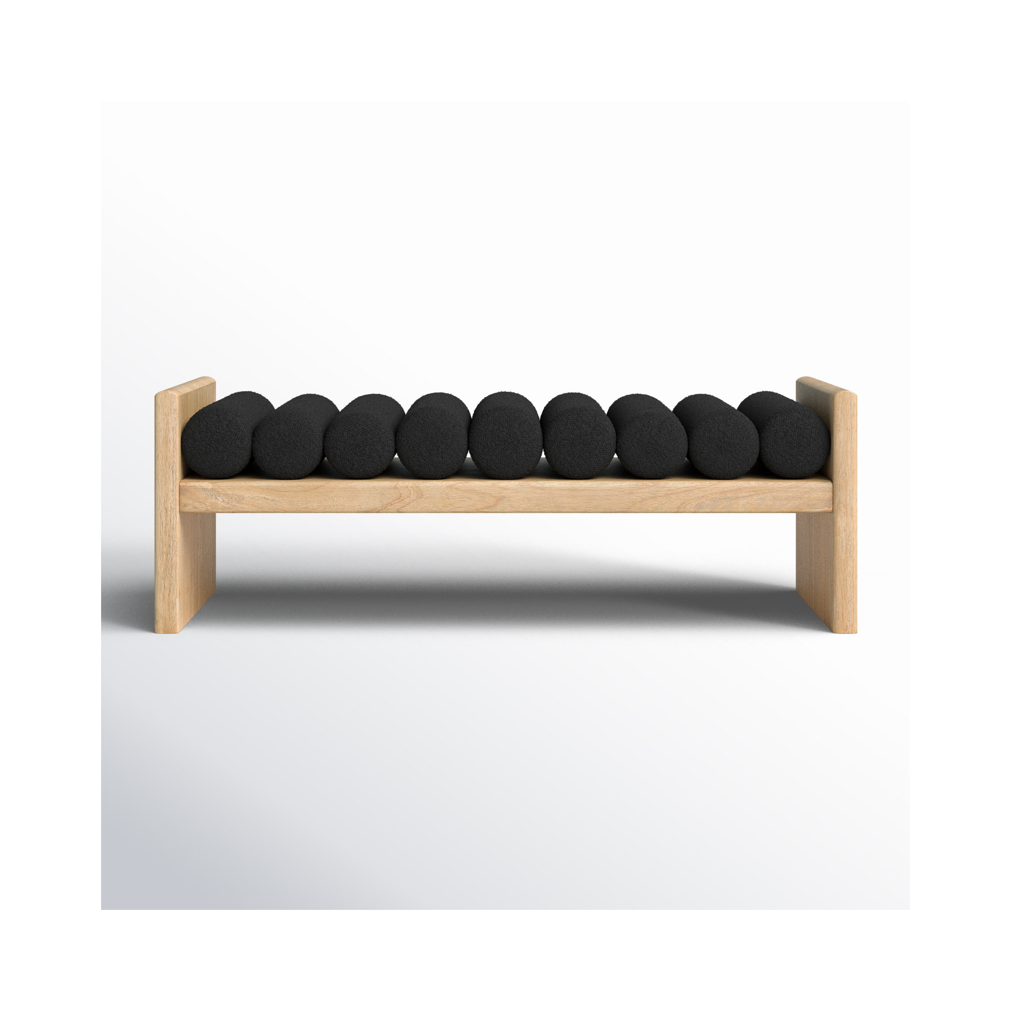 Reeves Boucle Wood Bench, Black Boucle Fabric / Natural Finish, 18" H x 52" W x 19" D