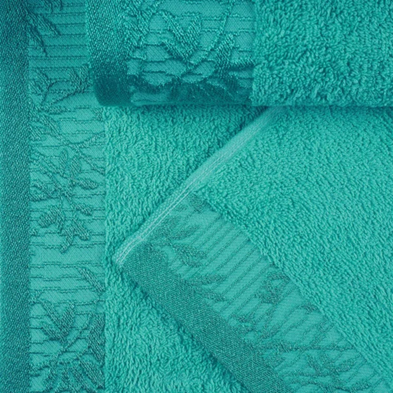 Turquoise Cotton Floral Jacquard Border Hand Towels Set of 4