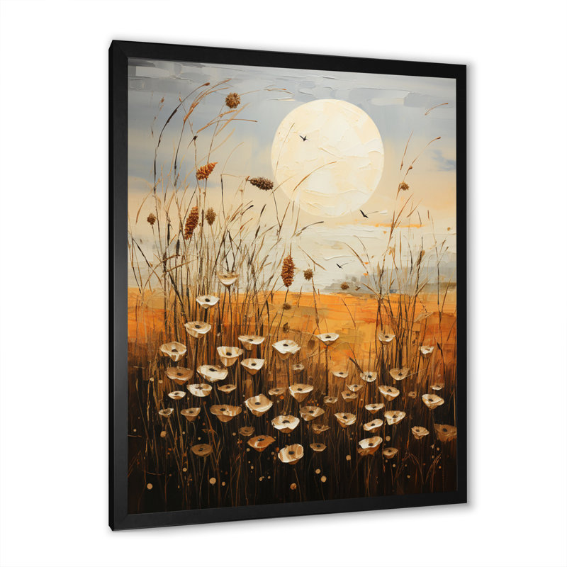 «Meadow Grasslands Pointillism I», impression d'art mural floral, H 20 po x l 12 po x P 1 po, Cadre photo noir