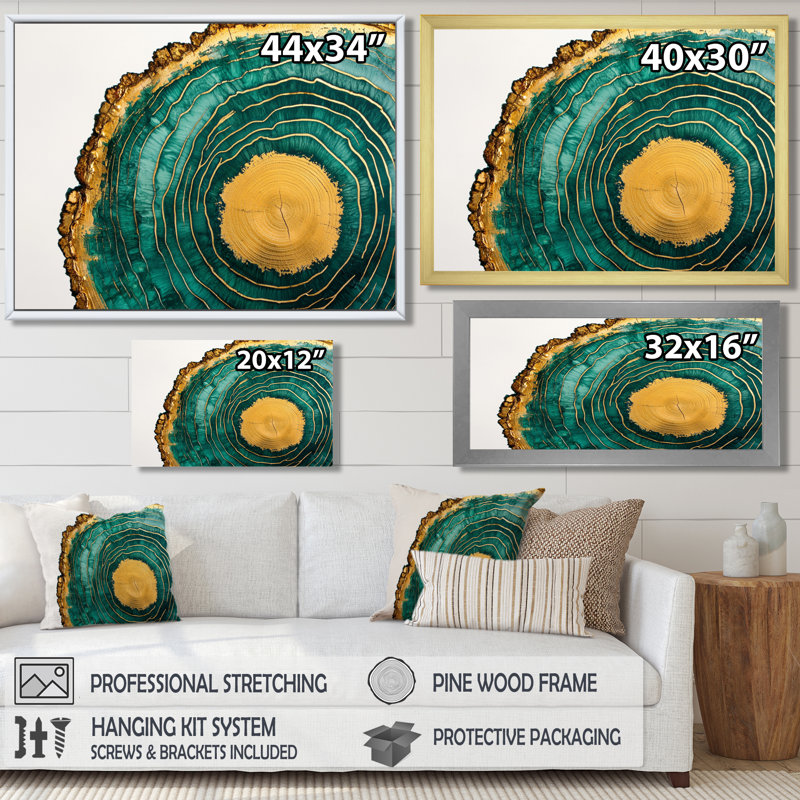 Émeraude et rivière de cristal sur glissade en bois III - cristaux, art mural, H 12 po x l 20 po, Toile tendue
