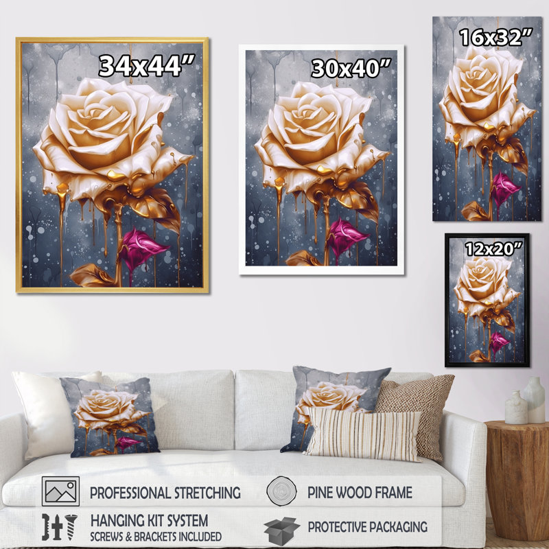 «Gold Cream Rose Reverie» sur toile, Toile tendue, H 32 po x l 16 po x P 1 po