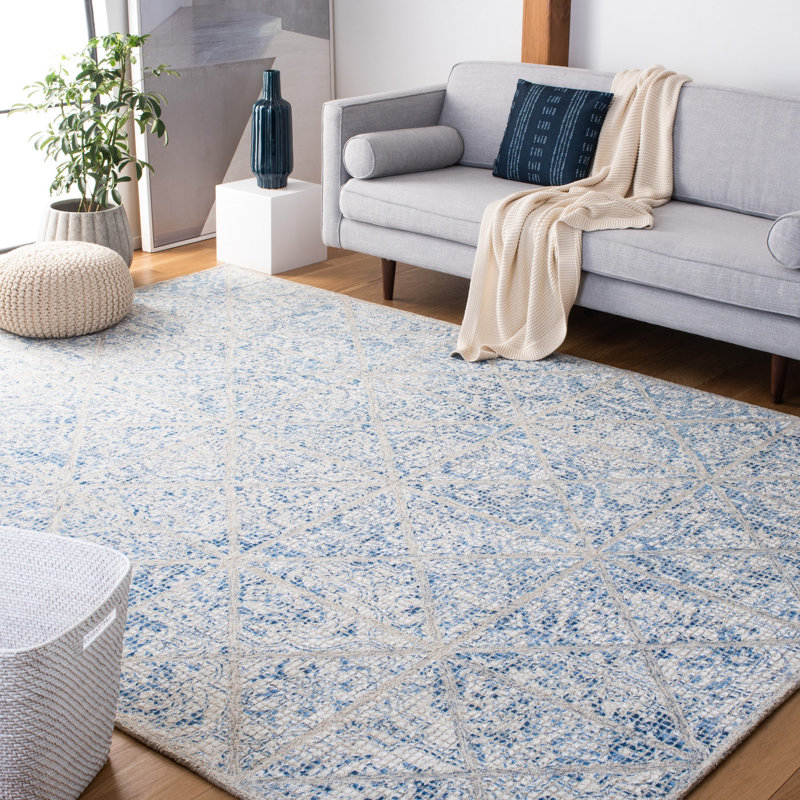 Asensio 600 Hand Tufted Viscose/Wool Geometric Rug in Beige/Blue, Rectangle 8' x 10'