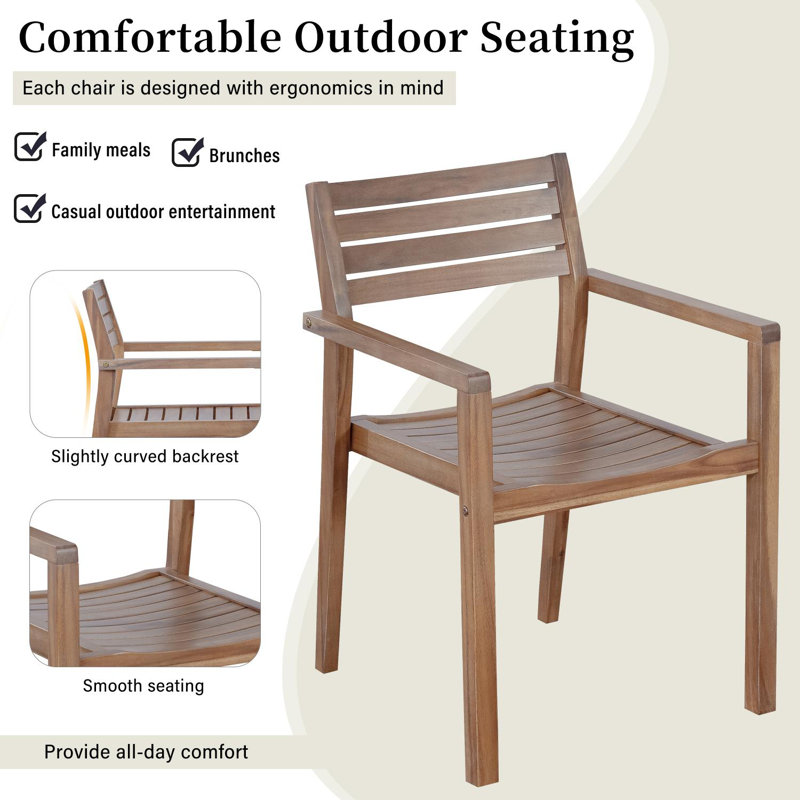 5-Piece Outdoor Acacia Wood Dining Set with Umbrella Hole, Rectangular Table & 4 Chairs, White