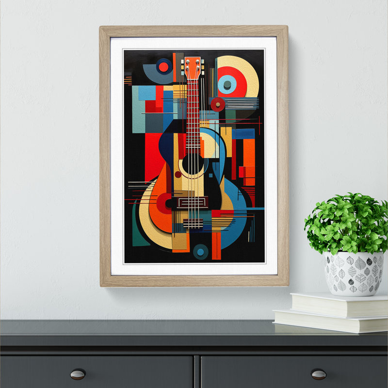 Guitar Constructivism - Single Picture Frame Print on Wood, 64cm H x 46cm W x 2cm D, Oak