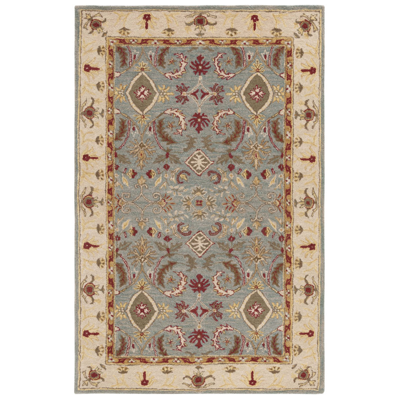 Light Blue and Ivory Handcrafted Wool Area Rug 10 x 14