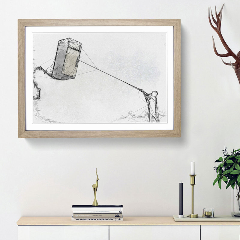 Fridge Kite by Banksy - Picture Frame Graphic Art Print, 36cm H x 48cm W x 2cm D, Oak Framed