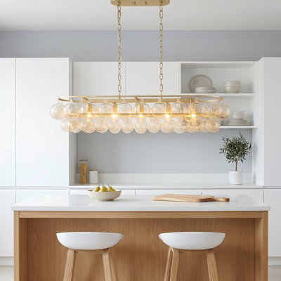 5-Light 44.69" Linear Kitchen Island Chandelier with Cognac Bubble Glass, Crackle Gold Finish