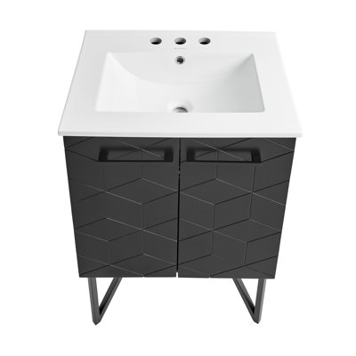 24 po Meuble-lavabo de salle de bain avec comptoir en céramique