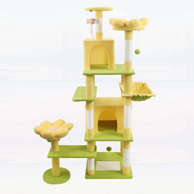 71 Inch Flower Cat Tree with Large Condo, Removable Cushion, and Hammock for Big Cats, Ideal for Play and Relaxation