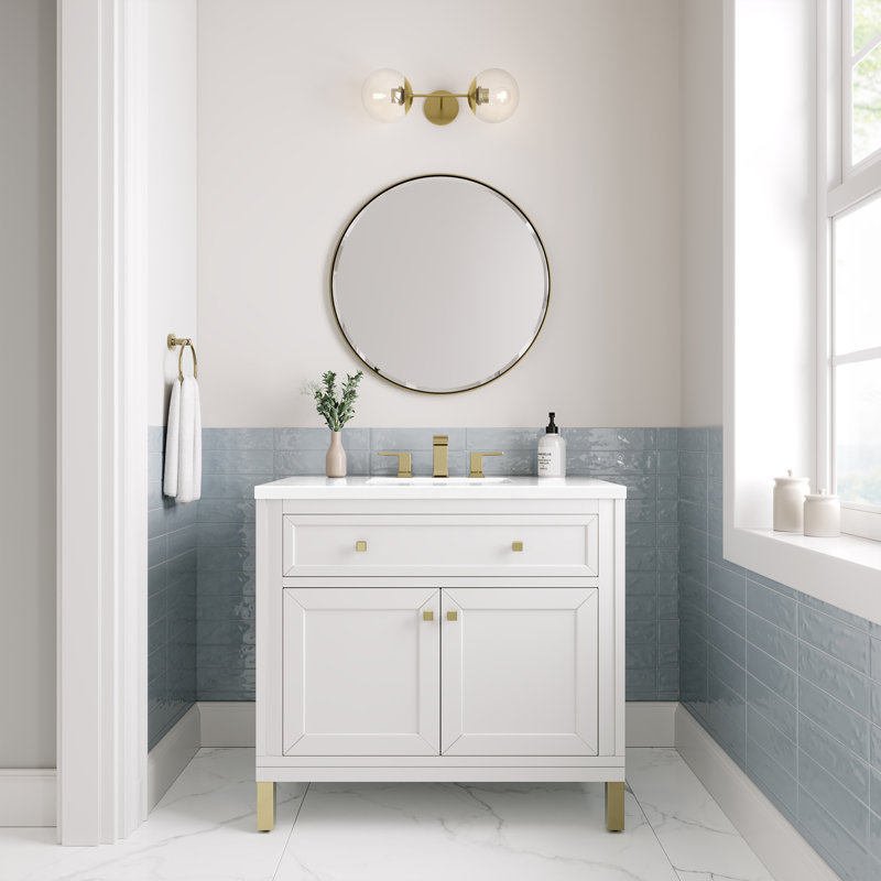 Chicago 36' W Single Vanity, Glossy White, 8" Widespread, White Zeus Quartz