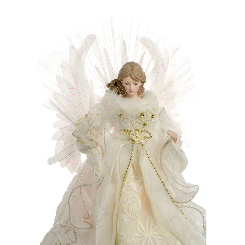 18'' Handmade Fabric Lighted Tree Topper, Cream