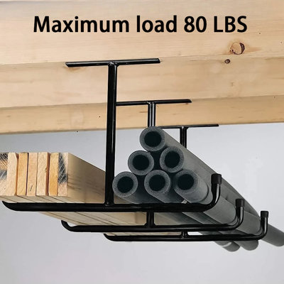 2 Pack Overhead Garage Storage Hooks, Heavy Duty Ceiling Mounted Utility Hanger Rack for Ladder, Bike, Lumber, Pipe & Bulky Items