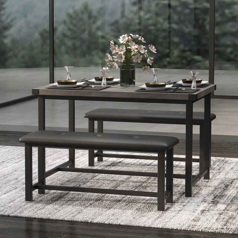 Table de salle à manger avec banc, Noir