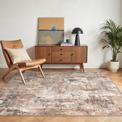 Pavelina Abstract Machine Washable Non-Slip Brown / Beige Performance Indoor Area Rug