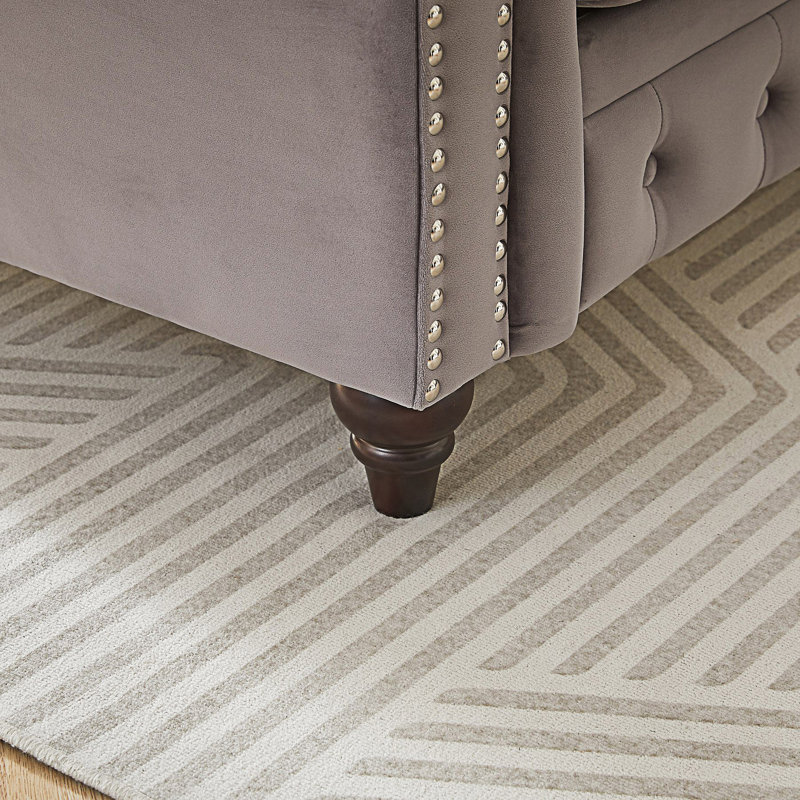 Luxueux canapé Chesterfield 3 places avec accoudoirs roulés, Gris