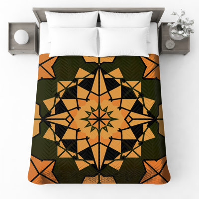 Couvre-lit matelassé orange à motif géométrique kaléidoscope toutes tailles