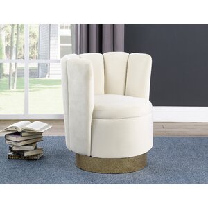 30" W Velvet Swivel Barrel Chair Cream