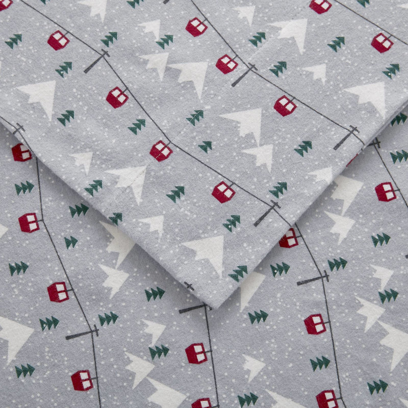 Drap-housse gris 4 pièces pour draps de grand lit 100% flanelle de coton gris